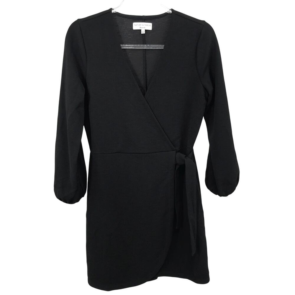 Madewell Texture & Thread Faux Wrap V-Neck Black Dress Size S